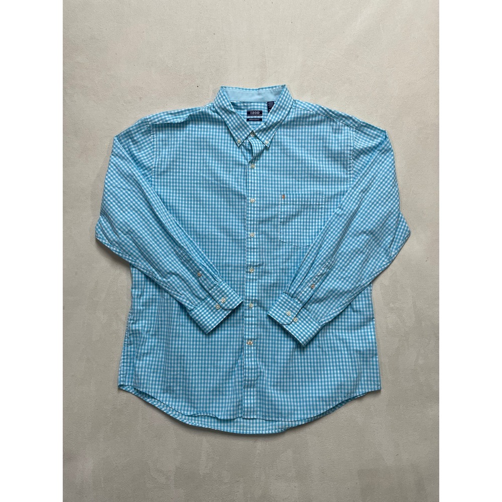 IZOD Premium Essentials Mens XXL Light Blue Gingham Button Down Shirt 45PW146460